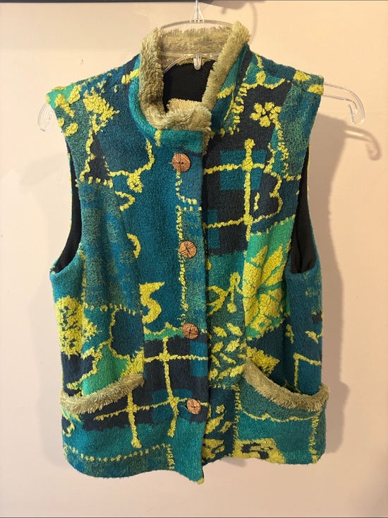Canvasbacks Jackets & Blazers - Vintage Wraps by Canvasbacks Artsy Abstract Vest Teal Green Boho Art to Wear